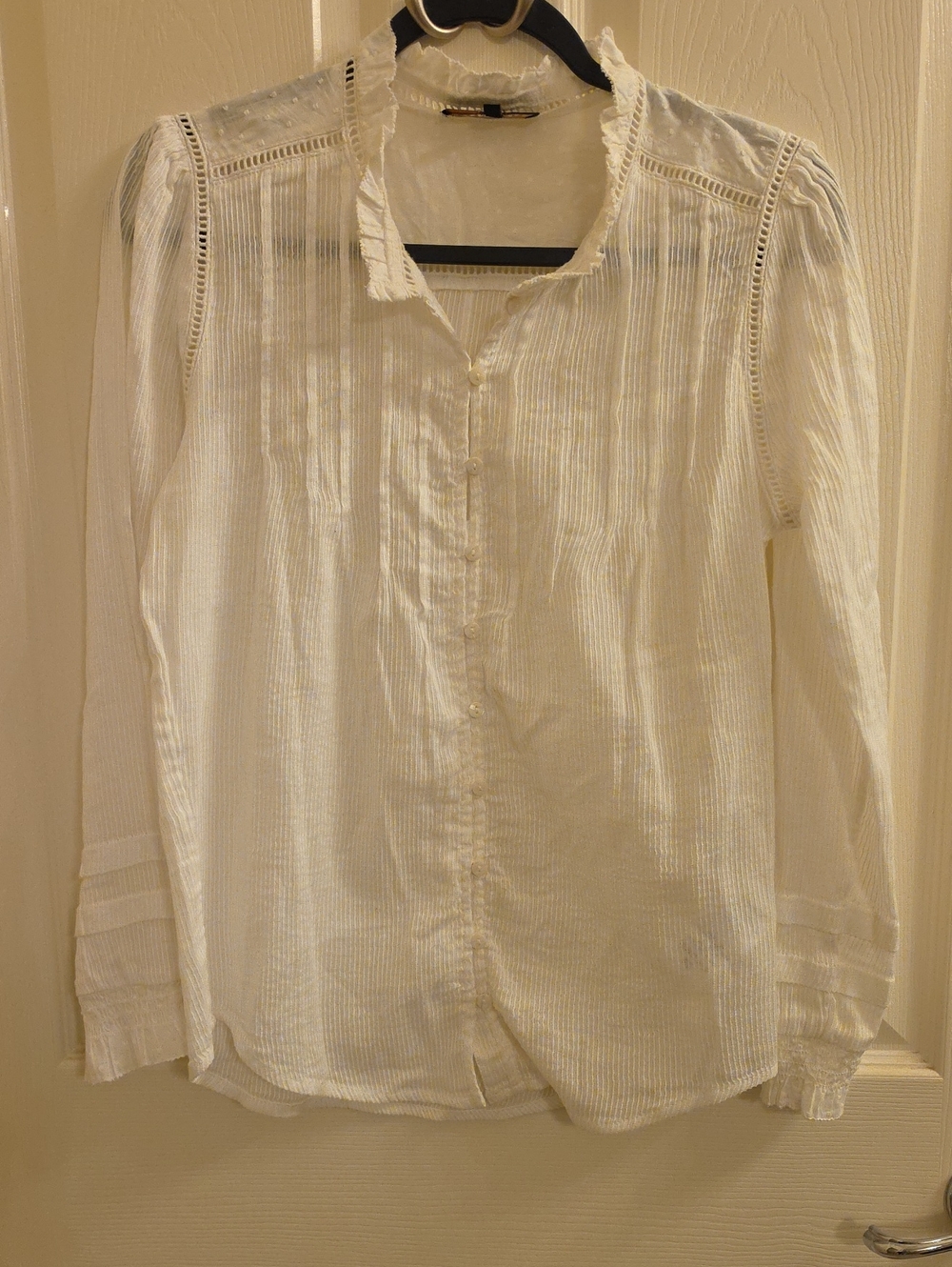 Quince Organic Cotton White Textured Peasant Blouse